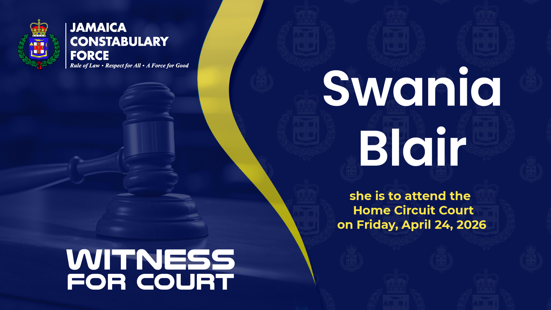 Clarendon Detectives Appeal for Help Locating Home Circuit Court Witness